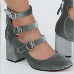 Multi Buckle Grey Velvet shoes
